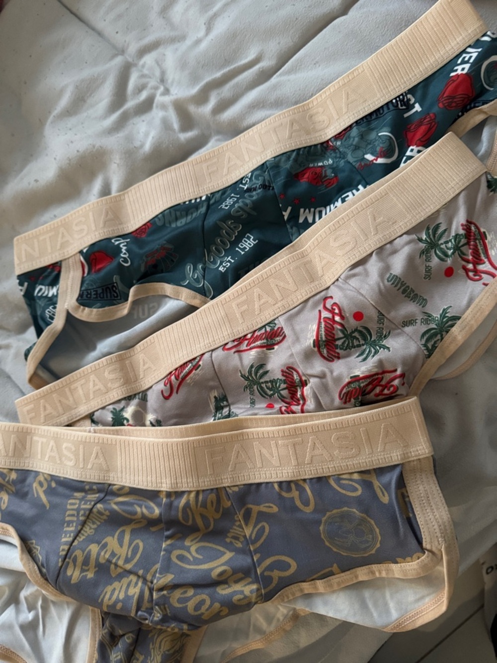 Fantasia Men's 3-Pack Printed Briefs - Teal, White, Gray